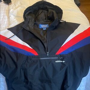 Adidas Black and Red Windbreaker with Geometric Accents